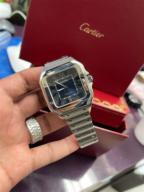 cartier santos blue dial medium|cartier santos wssa0030.